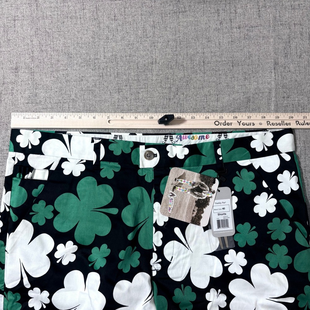 Royal & Awesome Paddy Par! Shamrock Golf Shorts Men 40 Green White - Picture 6 of 7